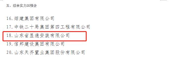 公司榮獲“山東省建筑業(yè)綜合實力30強企”稱號